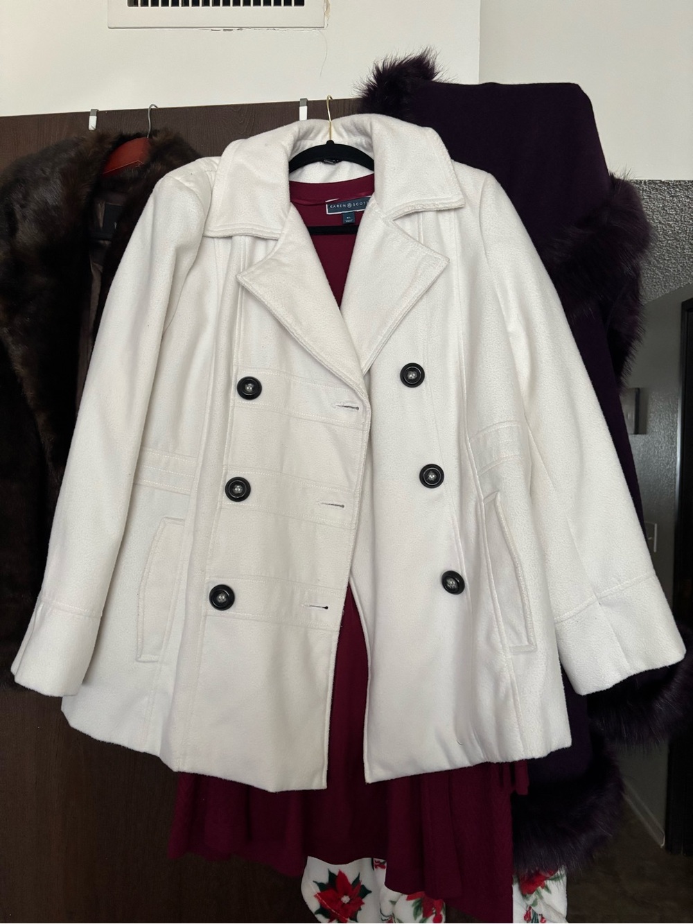 George White Double-Breasted Pea Coat with Black Buttons